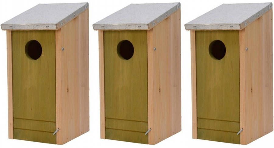 Decoris 3x Houten Vogelhuisjes/nestkastjes Lichtgroene Voorzijde 26 Cm Vogelhuisjes online kopen