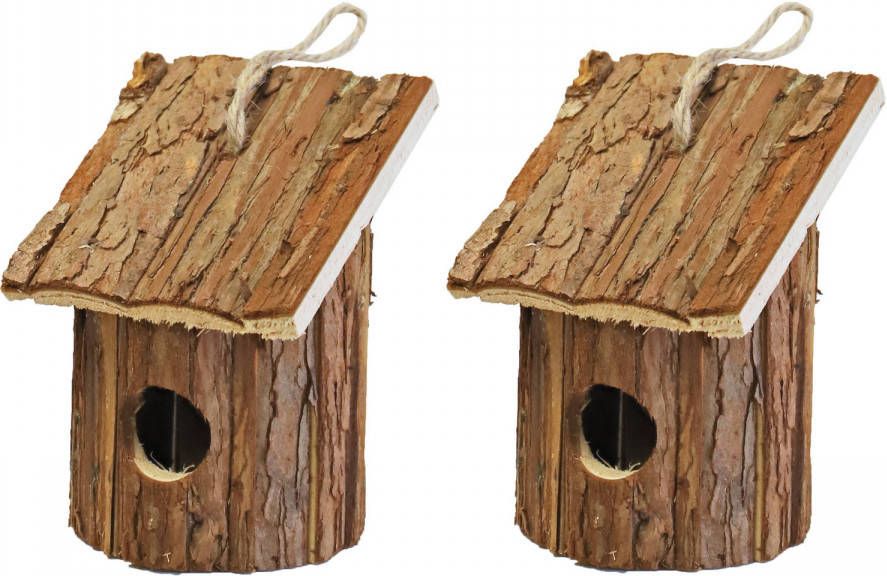 Merkloos 2x Nestkast/vogelhuisje Hout Rond Naturel Bruin 10 X 11 X 16 Cm Vogelhuisjes online kopen