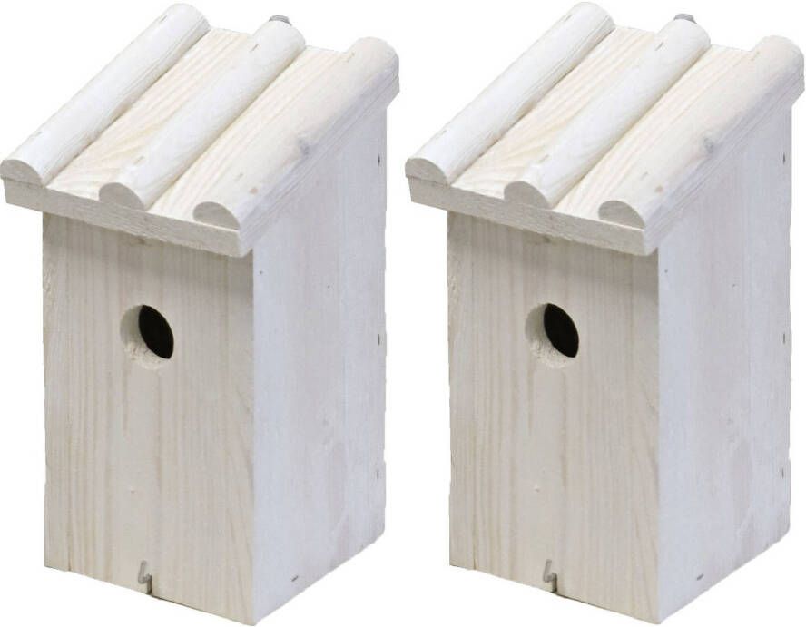 Merkloos 2x Nestkast/vogelhuisje Hout Wit Ribdak 14 X 16 X 27 Cm Vogelhuisjes online kopen