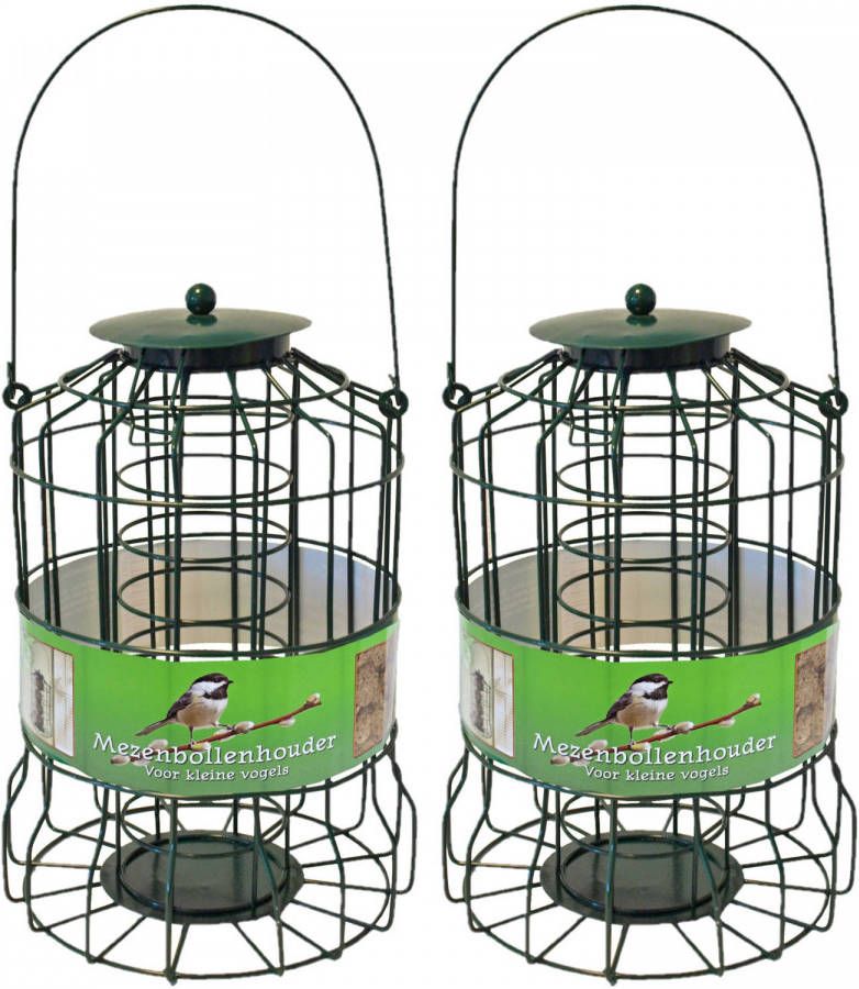 Merkloos 2x Stuks Vogel Voedersilo Voor Kleine Vogels Geschikt Voor Vetbollen Metaal Groen 36 Cm Vogel Voedersilo online kopen