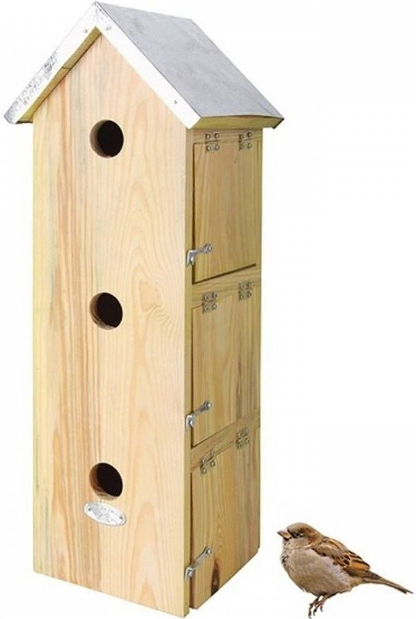 Merkloos Houten Vogelhuisje/nestkastje Mussenvilla/mussenflat 51 Cm Tuindecoratie Vogelnest Nestkast Vogelhuisjes online kopen