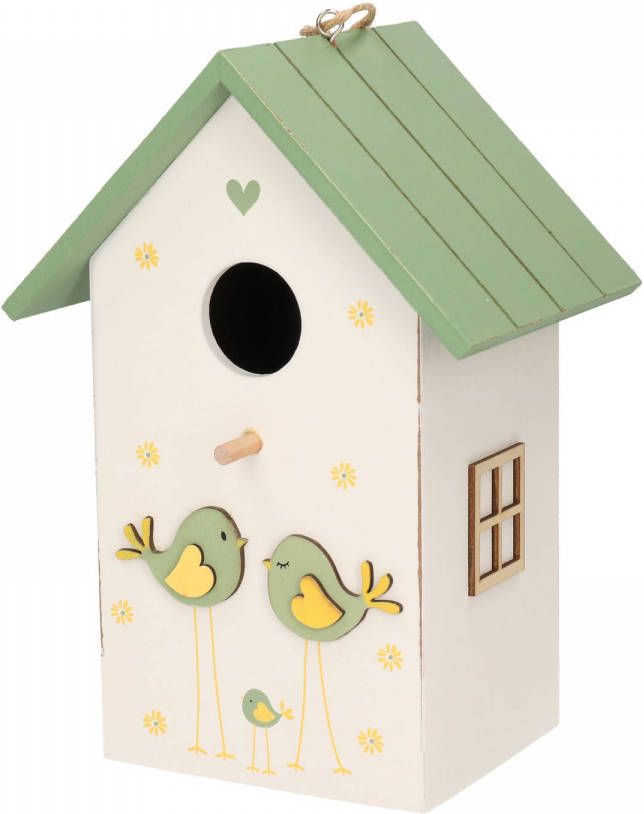 Merkloos Nestkast/vogelhuisje Hout Wit Met Groen Dak 15 X 12 X 22 Cm Vogelhuisjes online kopen