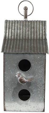 Clayre & Eef Decoratie Vogelhuis Vogel 14x14x30 Cm Grijs Bruin Ijzer Vogelhuisje Hangend Nestkastje Grijs Vogelhuisje online kopen
