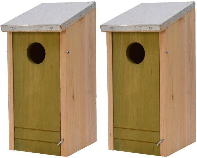 Decoris 2x Houten vogelhuisjes/nestkastjes lichtgroene voorzijde 26 cm online kopen