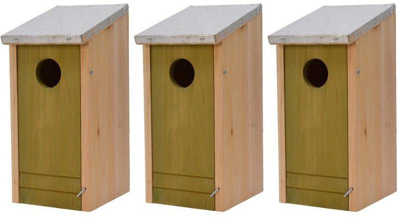 Decoris 3x Houten vogelhuisjes/nestkastjes lichtgroene voorzijde 26 cm online kopen