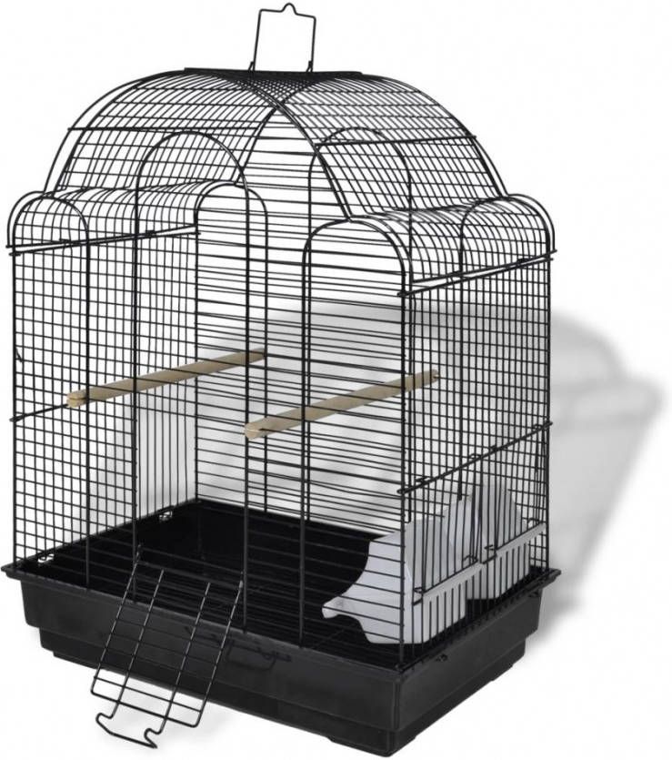 VIDAXL Zwarte vogelkooi voor kleinere vogels met 2 voerbakken online kopen