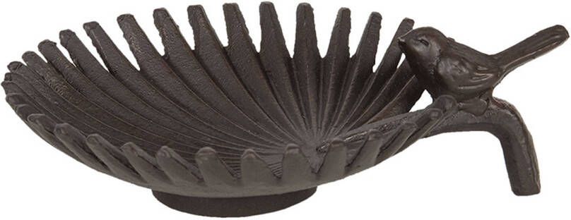 Clayre & Eef Vogelvoederbak 18x22x7 Cm Bruin Metaal Rond Blad Vogelbad Vogeldrinkbak Vogeldrinkschaal Bruin Vogelbad