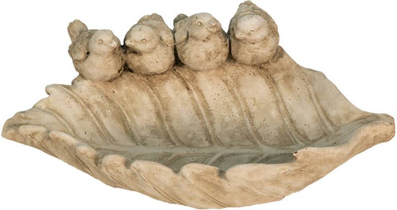Clayre & Eef Vogelvoederbak Blad 29x20x10 Cm Beige Steen Voederbak Vogel Voederschaal Vogel Vogelschaal Beige Voederbak