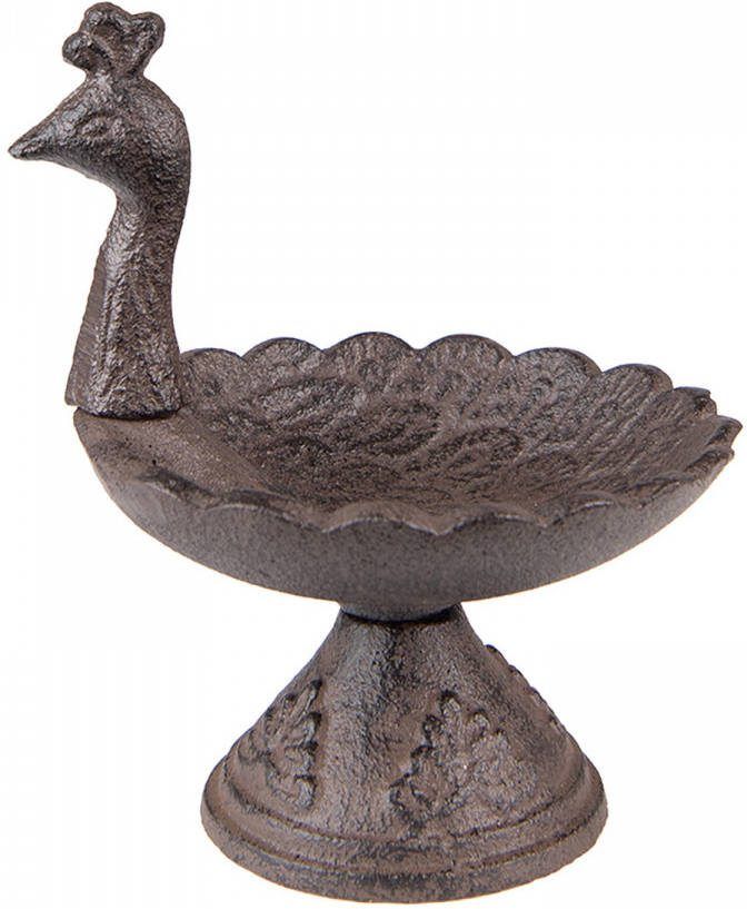 Clayre & Eef Vogelvoederbak Pauw Ø 12x16 Cm Bruin Ijzer Voederbak Vogel Voederschaal Vogel Vogelschaal Bruin Voederbak