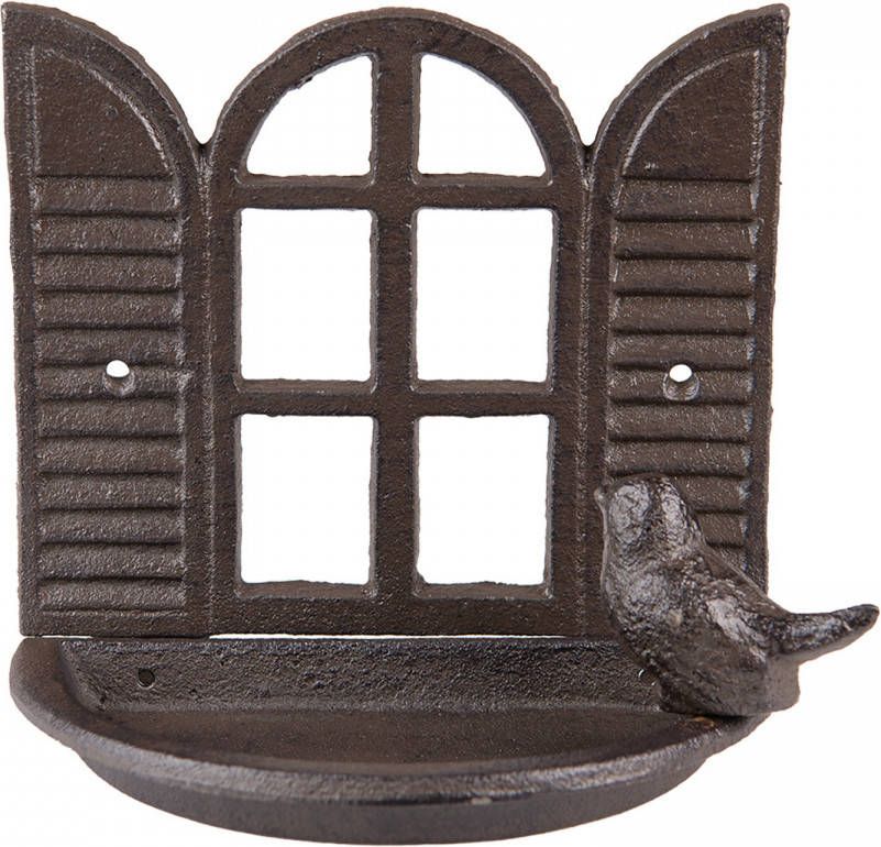 Clayre & Eef Vogelvoederbak Raam 18x10x16 Cm Bruin Ijzer Voederbak Vogel Voederschaal Vogel Vogelschaal Bruin Voederbak