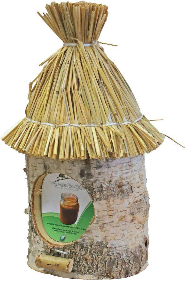 Moon Vogelhuisje/voederhuisje/pindakaashuisje Berkenhout Met Stro Dak 36 Cm Vogelvoederhuisjes