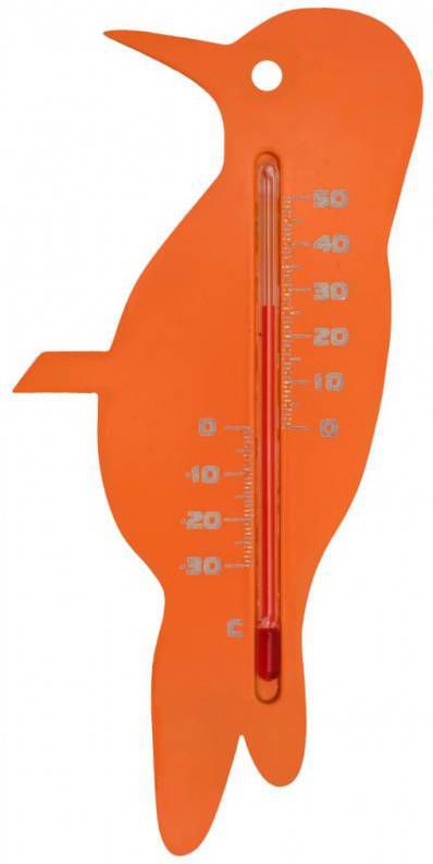 Shoppartners Binnen/buiten Thermometer Oranje Specht Vogel 15 Cm Tuindecoratie Dieren Vogels Artikelen Buitenthemometers