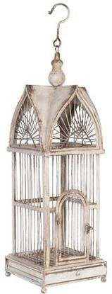 Clayre & Eef Vogelkooi Decoratie 26*26*84 Cm Wit Metaal Rechthoek Decoratie Vogelkooi Hangend Wit Decoratie